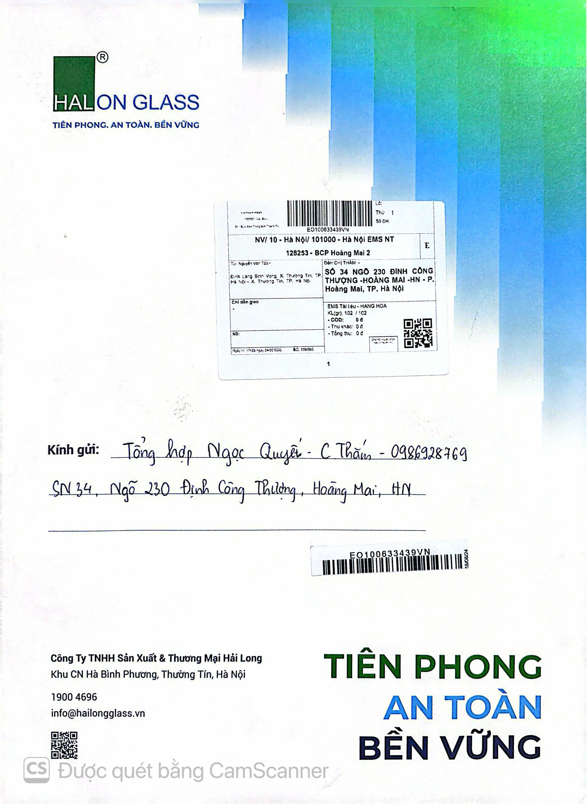 Kính Hải Long Glass kèm phiếu gửi đến khách hàng tại Hà Nội